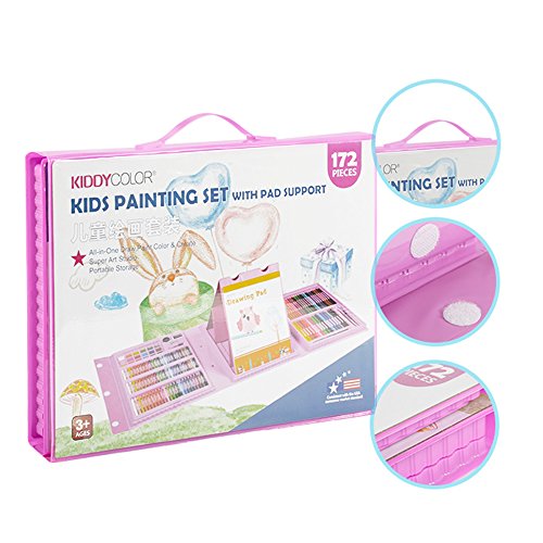 KIDDYCOLOR 172-Piece Deluxe Art Set for Kids with Plastic Case Pink Light, Great Gift for Kids