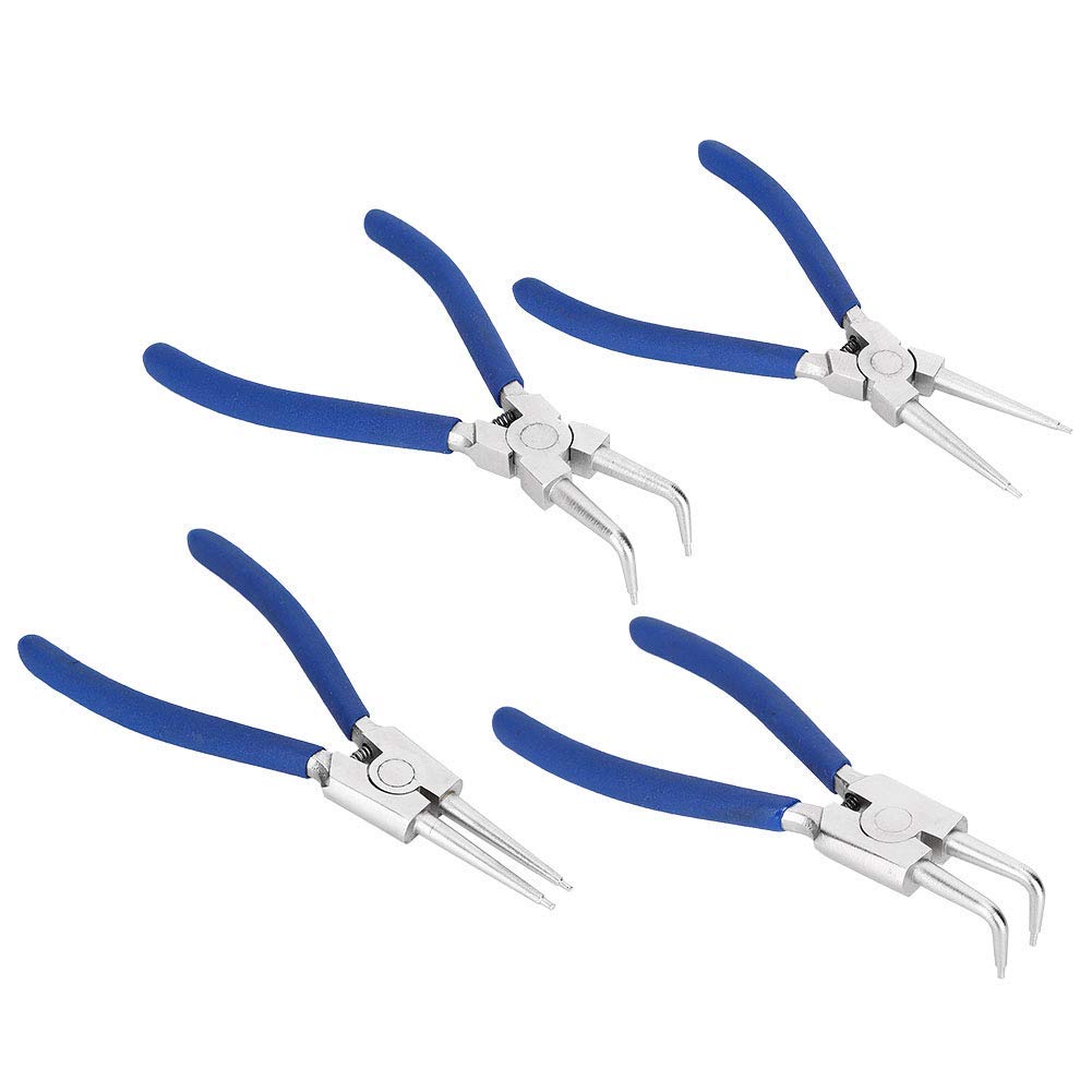 4-Piece Snap Ring Pliers Set, 177mm/7 Inch, Blue Curved and Straight Circlip Pliers with Dip-Coated Handles for Indoor and Outdoor Use