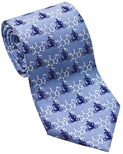 Josh Bach Men's Coffee/Caffeine Molecule Silk Necktie Blue, Made in USA