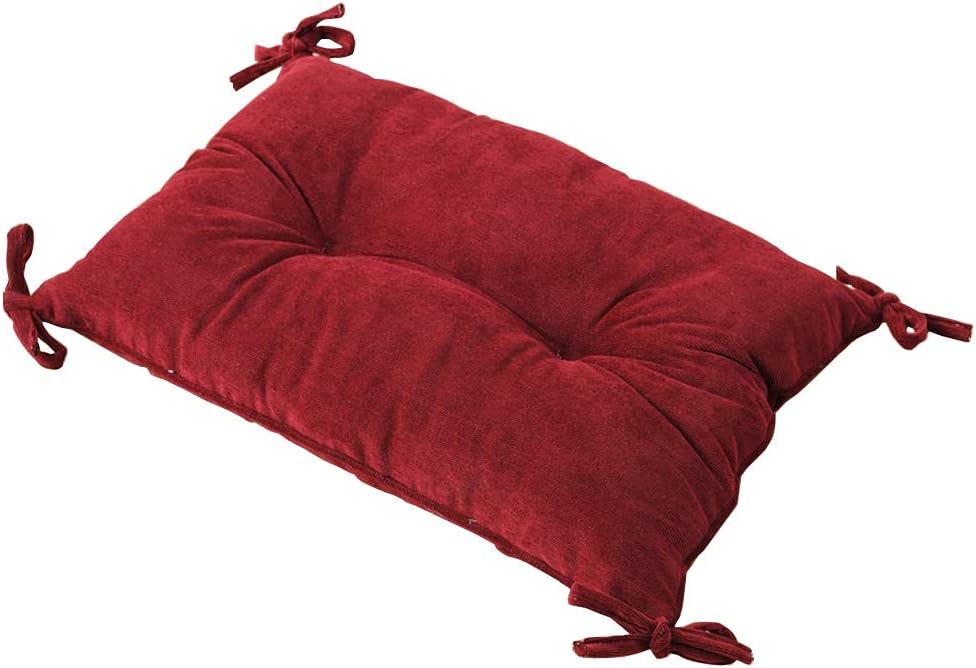 chair pads 7-Colors All Seasons Soft Corduroy Thicken Non-Slip Rectangle Cushions with Ties (1, Red)