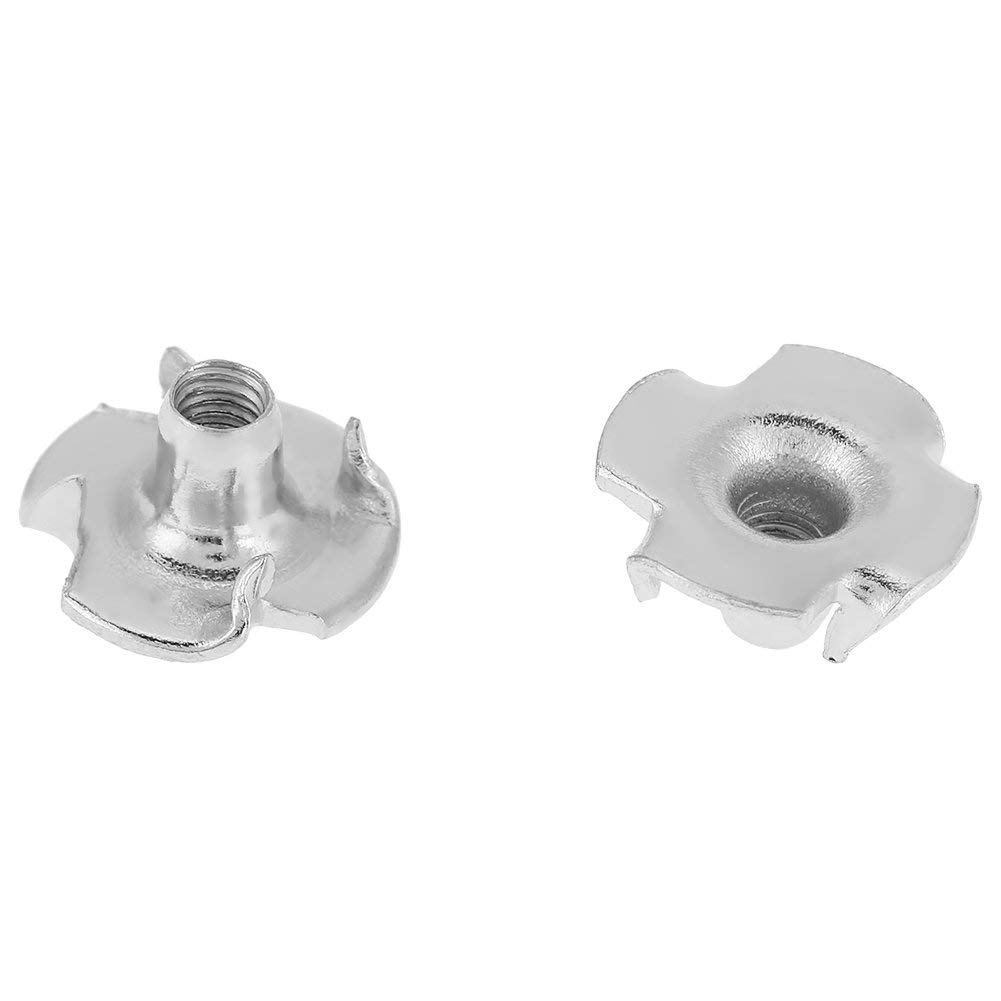 Walfront Pack of 100 T-Nut M4 M5 M6 M8 Optional Four-Pronged Tee Nut For Woodworking Furniture Rock Climbing Holds(M5)