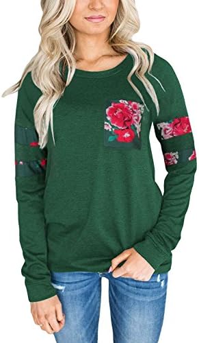 promdressonline Womens Long Sleeve Crewneck Casual Loose Sweatshirt Blouse Tops Green-S