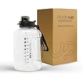 HYDROUP Sport Jug 58oz – Large Clear Plastic Water Jug with 2-in-1 Straw & Chug Lid, Motivational Time Markers, BPA-Free, Leakproof