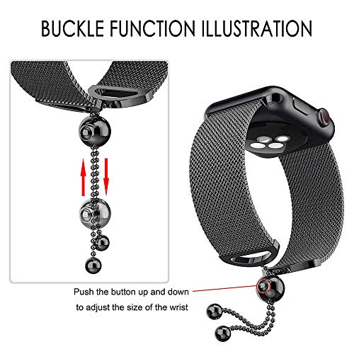 Buyeverything for Apple Watch 40mm Bands - Milanese Stainless Steel Bracelets Replacement Band Adjustbable Metal Wristband Straps Accessories for Apple Watch Series 4 40mm Women Men (Black) - Thumbnail 3