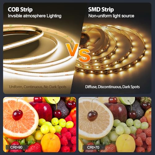 10 m COB LED Strip, App Control, 2700K-6500K Cool White LED Strip with Remote Control and Power Supply, 24V Dimmable LED Strip, 620LEDs/M, CRI >92, Width 8 mm, for Bedroom, Home Decor