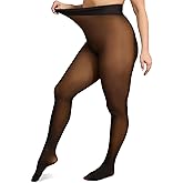 ARRUSA Plus Size Fleece Lined Warm Tights for Women - Winter Thermal Pantyhose Fake Translucent Leggings for Lady Queen Size