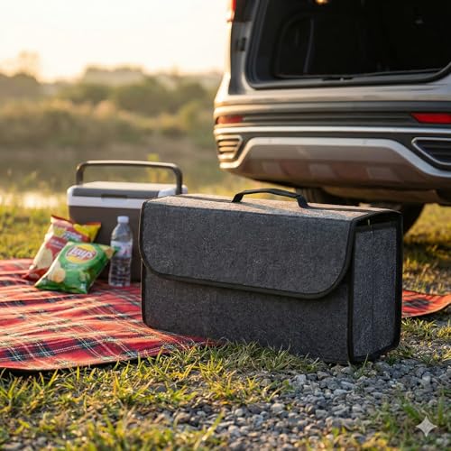 Organizador De Porta-Malas Premium Em Feltro Cinza, Grande Capacidade, Antiderrapante, Dobrável, Portátil Com Alça, Para Armazenar Ferramentas, Brinquedos, Acessórios E Viagens, Marca VARENZIA