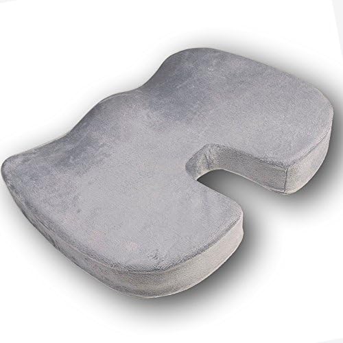 Comfortable Coccyx Orthopedic Memory Foam Seat Cushion Office Chair and Car Seat Cushion Relieves Back Pain and Sciatica(Soft Cover Included) (Gray)