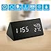 OCT17 Wooden Alarm Clock, Smart LED Digital Clock for Bedroom/desks, Upgraded with Time Temperature, Adjustable Brightness and Voice Control, Humidity Displaying - Black