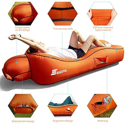 SEGOAL Ergonomic Inflatable Lounger Beach Bed Camping Chair Air Sofa Couch Hammock with Pillow, Waterproof Anti-Air… 5139kZ2GH3L