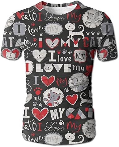 Men 100% Eco-friendly I Love My Cat Paw Short Sleeve T Shirts