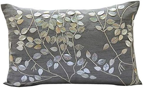 Amazon Com Silver Lumbar Pillow Cover Mother Of Pearls Leaf