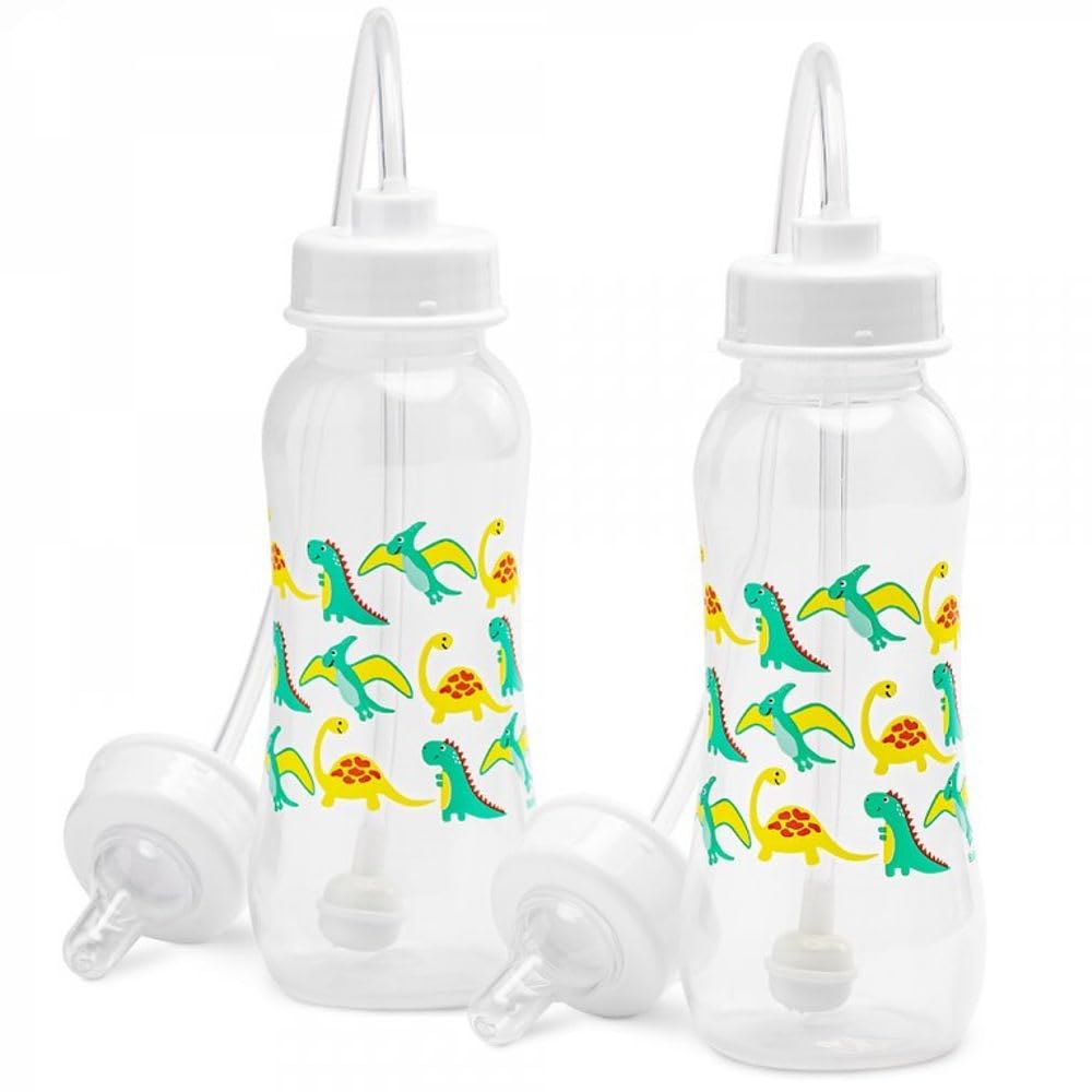 Photo 1 of Hands-Free Baby Bottle - Anti-Colic Nursing System 9 oz Baby Bottle with Fast Flow Nipple/Teat 3m+ Infant with Tube Straw Feeding System for Toddler (2 Bottles - Dinosaur)