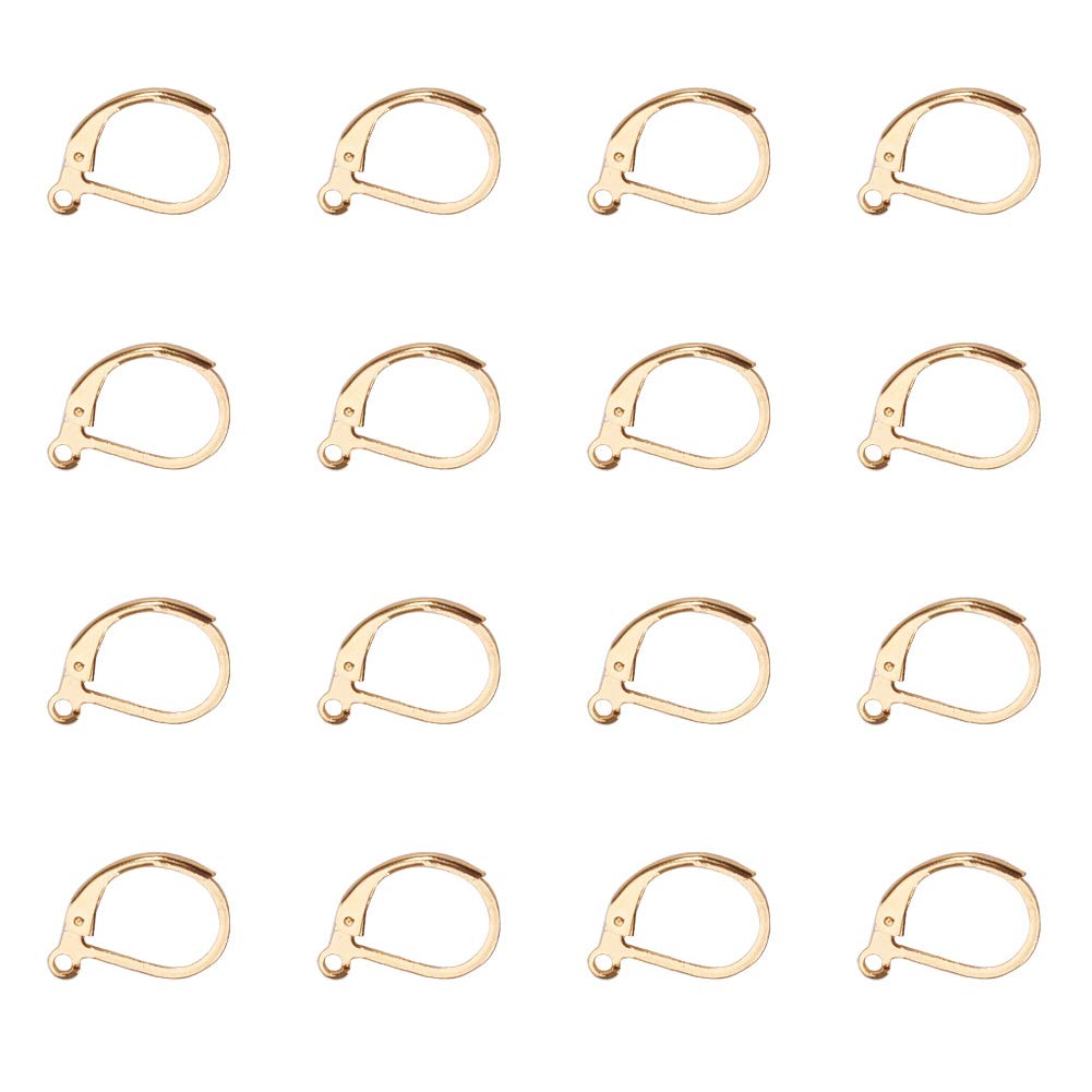 PH PandaHall 30 pcs 304 Stainless Steel Lever Back Hoop Earrings Findings for Jewellery Making, 10x15x2mm, Hole: 1mm, Golden
