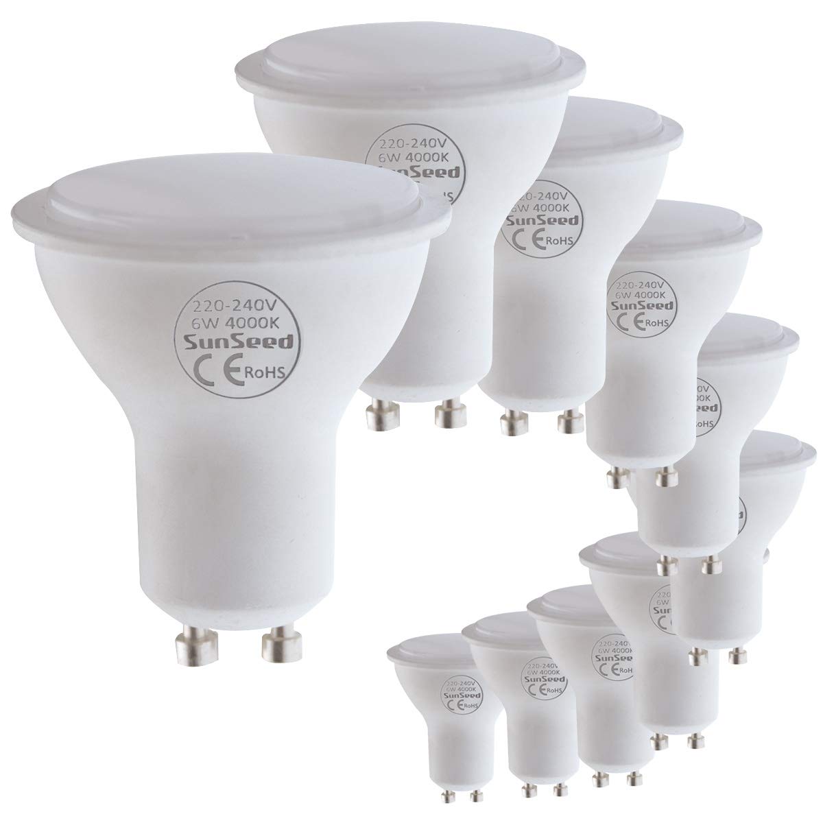 SUNSEED 10 X GU10 6W LED Light Bulb Replacement for 41W Halogen Bulb Neutral White 4000K 120°