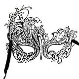 Coxeer Venetian Masquerade Mask Women's Swan Metal Filigree Laser Cut Mask