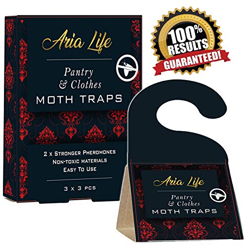 Aria life Clothes and Pantry Moth Traps 3+3 Pack with Twice Stronger Pheromone Attractant | Heavy Duty Glue, Safe, Non-Toxic with No Insecticides or Odor, Eco Friendly, Kid and Pet Safe