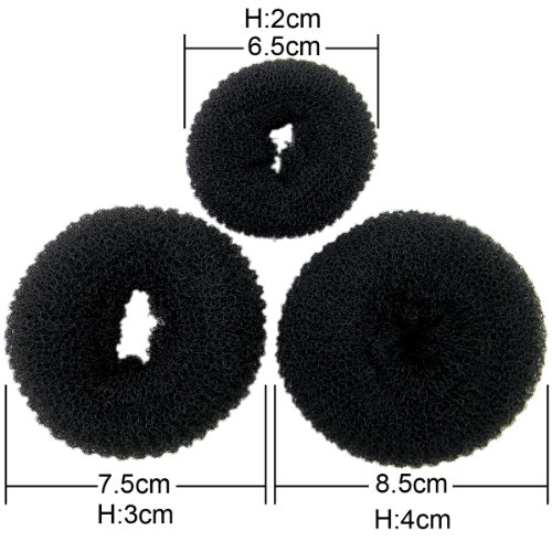 Shells® 3PCS Classy Black Round Hairdressing Tool Hair Former Donut Doughnut Ring Styling Mesh Chignon Bun Maker