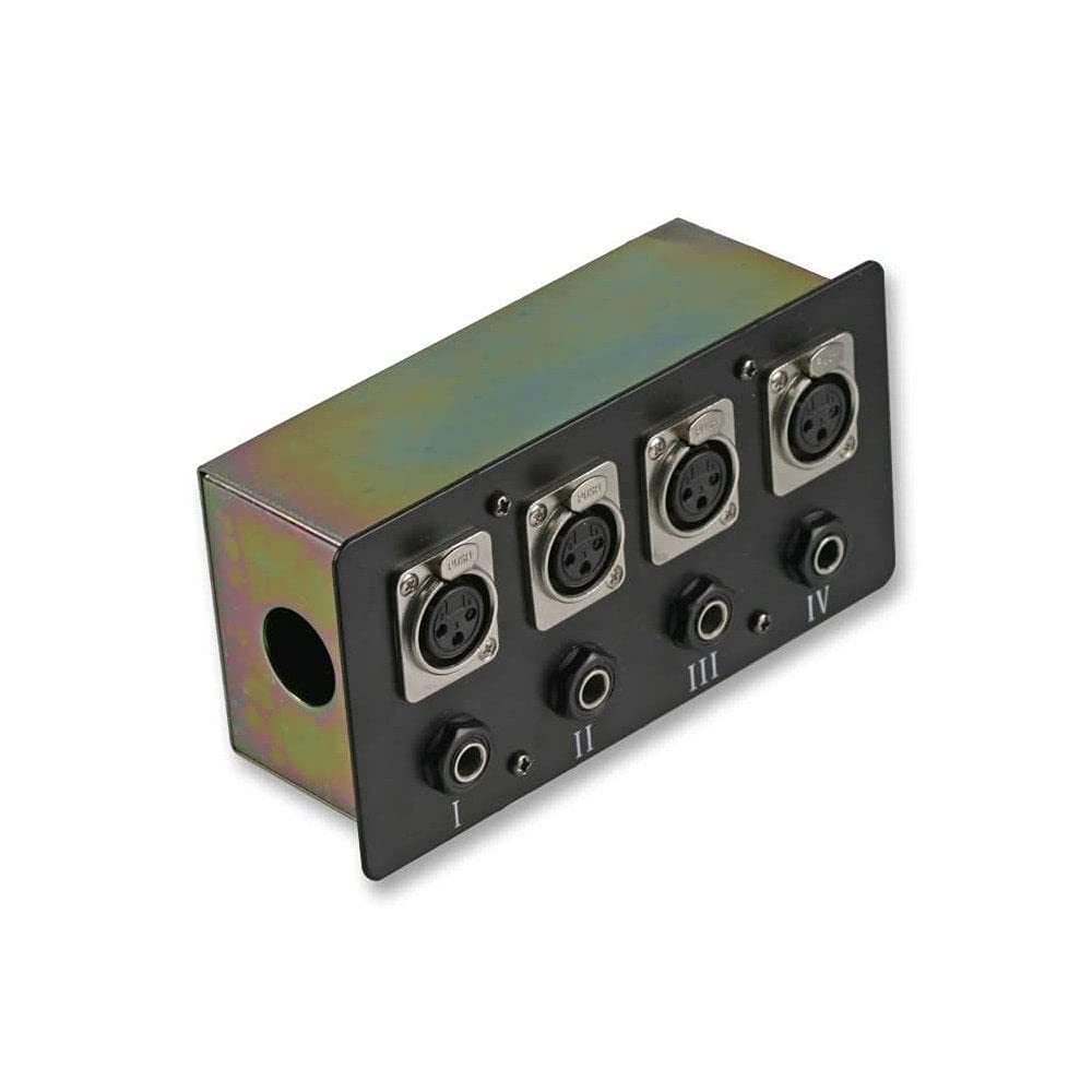 PULSE AV Connection Box – 4× XLR Sockets & 4× 6.35mm Stereo Jack Sockets, Steel Wall/Panel Mount Interface, Shielded Design – PLS00514