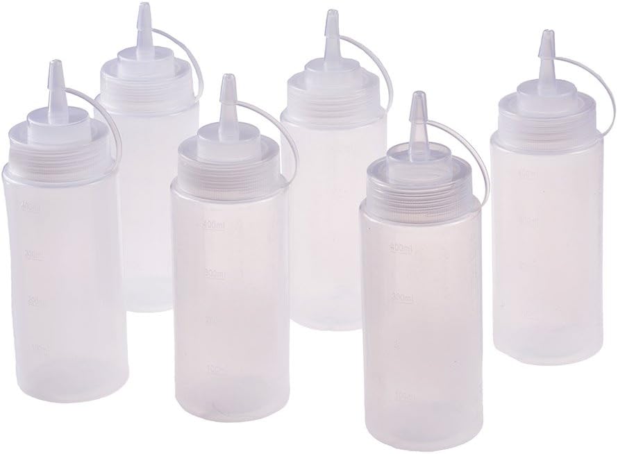 Leilaert 16 Oz Plastic Squeeze Condiment Bottles with Tip Cap - Ideal for Condiments, Icing, Liquids and Crafts, Set of 6
