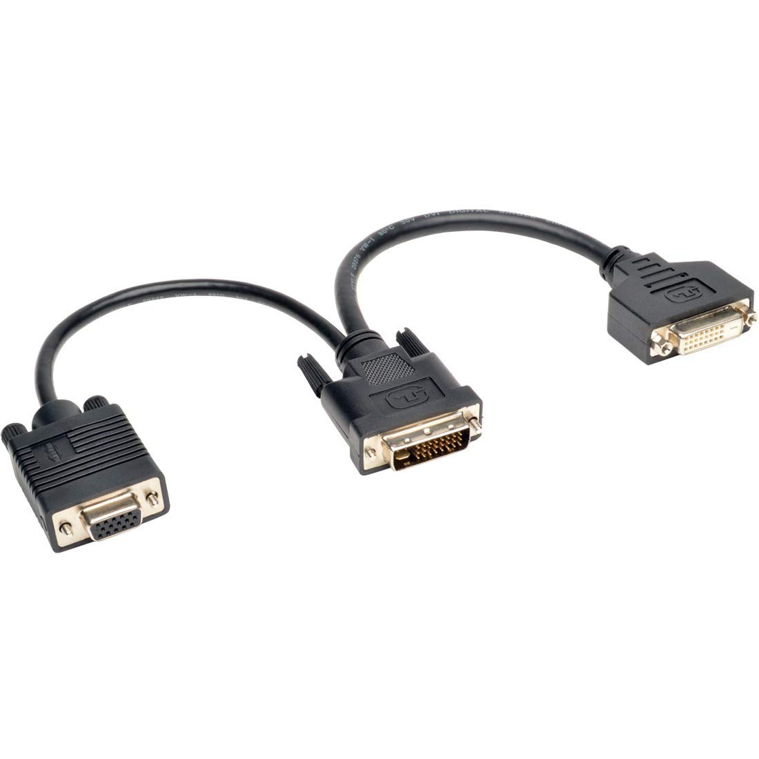 Tripp Lite DVI Y Splitter Cable, Digital and VGA Monitors (DVI-I M to DVI-D F and HD15 F) 15.24 cm (P564-06N-DV) , Black