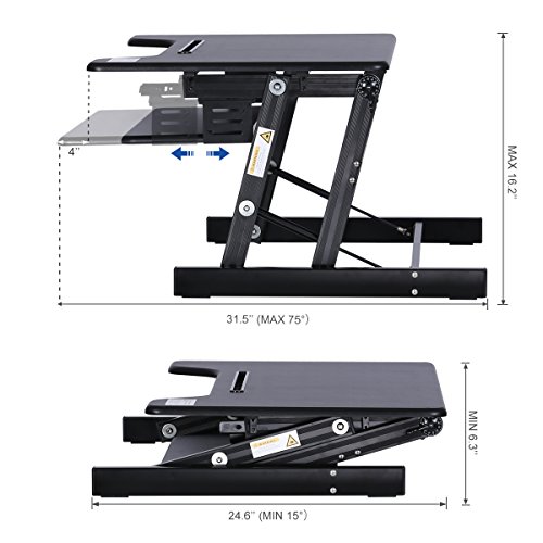 DEVAISE Height Adjustable Standing Desk Converter with Keyboard Tray, Black - Thumbnail 3