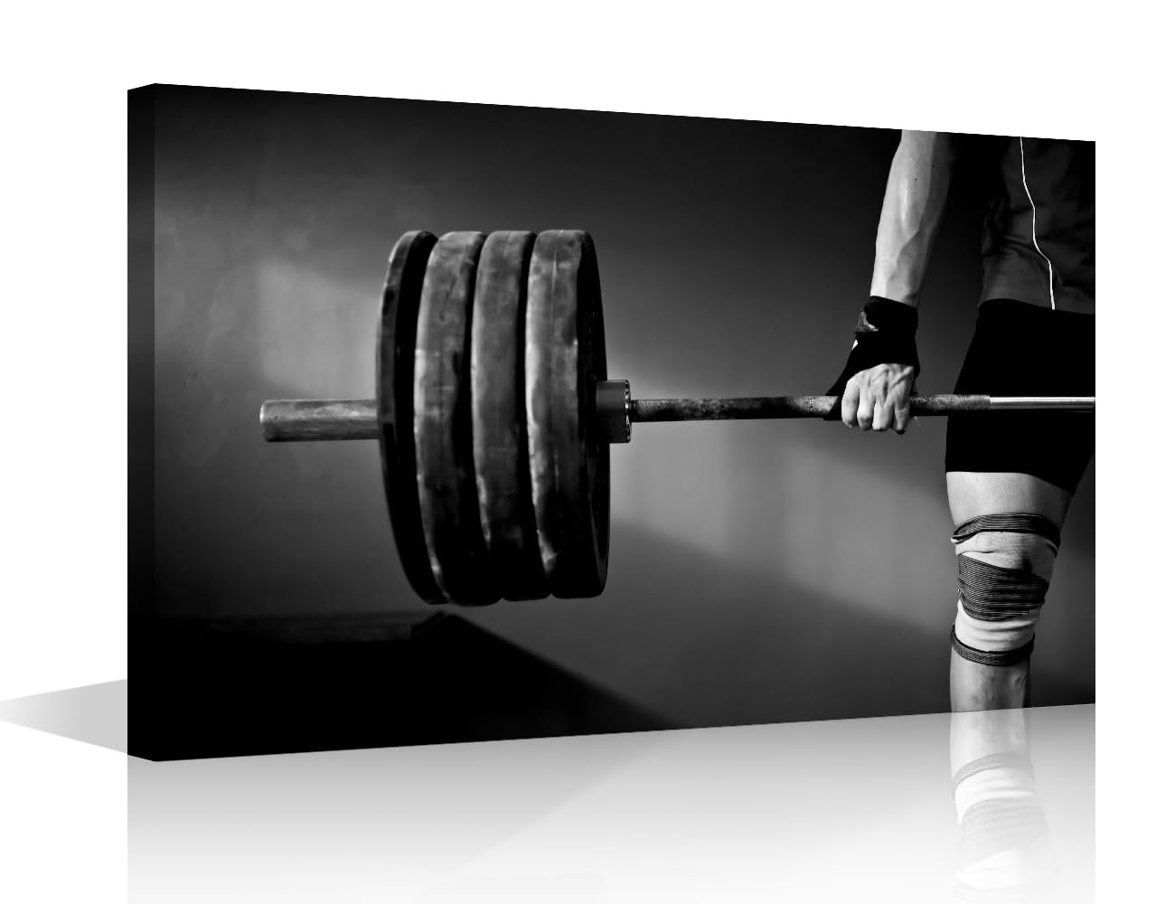 TISHIRON Black and White Wall Art for Bedroom Weightlifter Wall Decor Barbell Framed Canvas Art Pictures Sport Fitness House Deocr for Living Room Office Large Wall Art Framed Ready to Hang - 24x16in