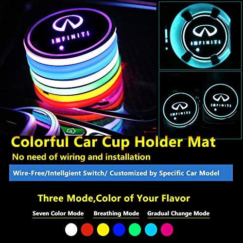 2pcs Colorful Car LED Coaster Lighting USB Charging Light Accessories Interior Decoration Lights Mouldings Trim Lamp For 2018 2017 2016 Infiniti g37 g35 q50 q50l esq qx50 qx60 jx35 qx80 qx56 q70l qx30