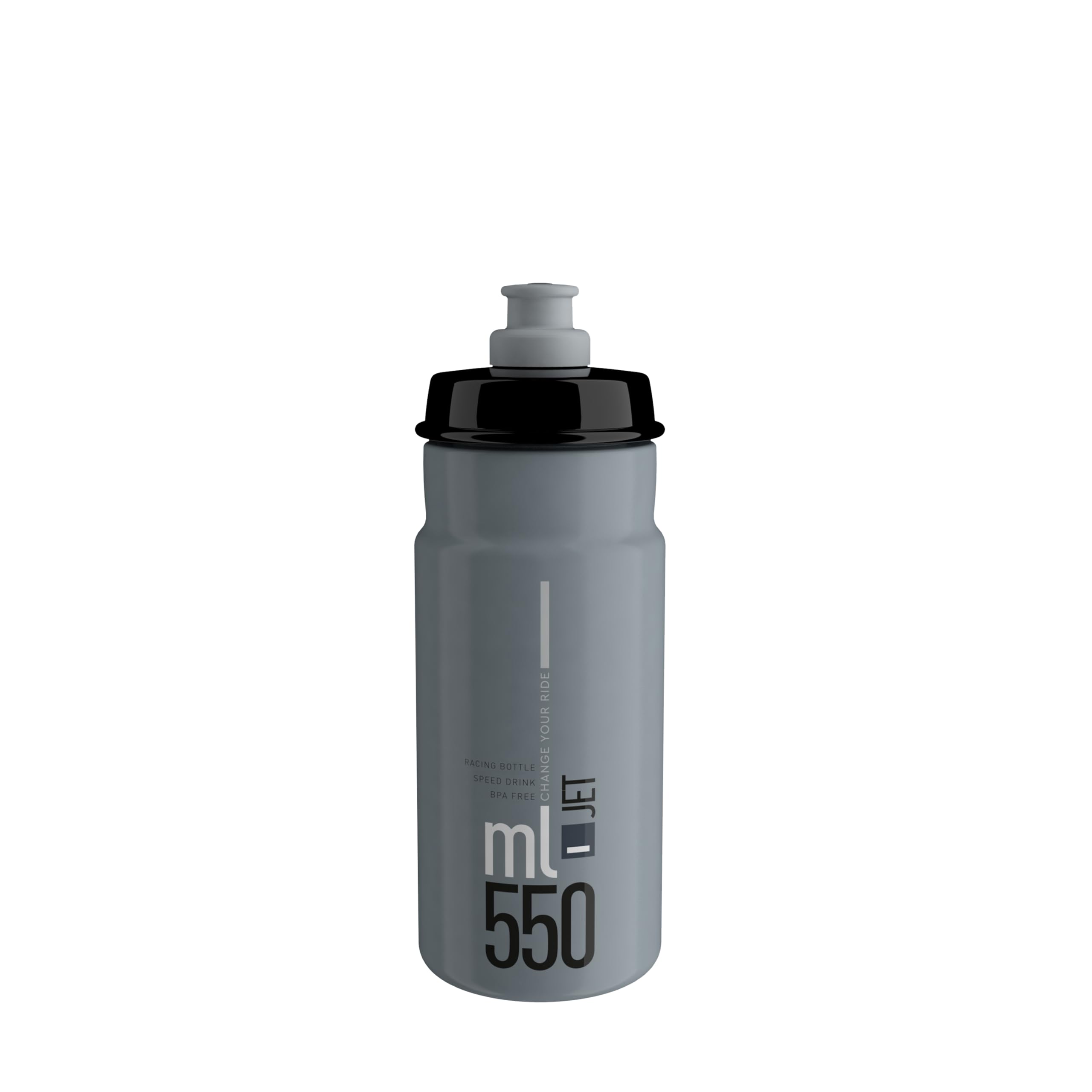 ELITE Jet Eco Water Bottle Grey Black Logo – Sustainable Cycling Bottle with Eco-Design Technology – Lightweight & BPA-Free – 550ml – For Road Bike, MTB & Gravel Cycling