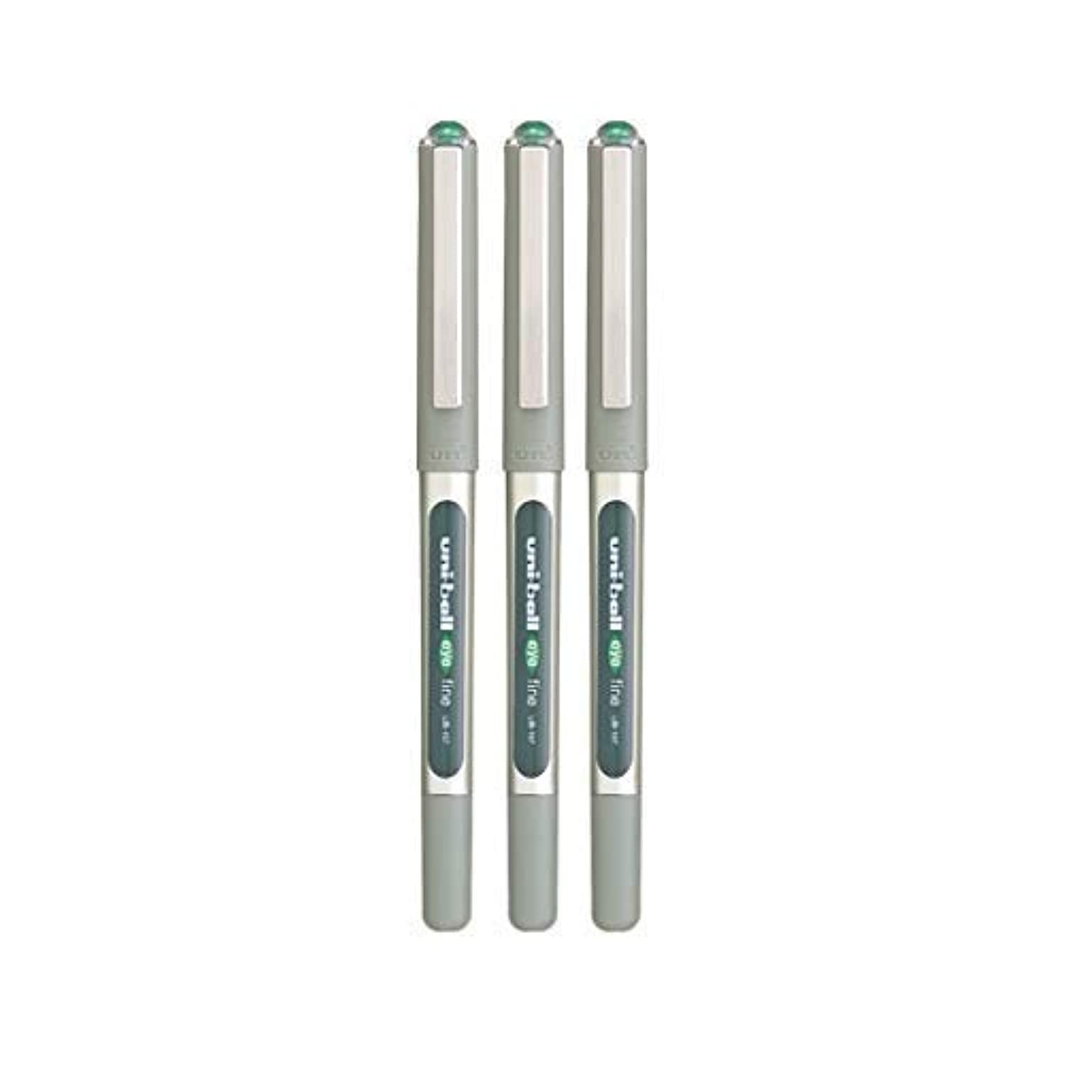 3 X UNI-BALL Eye UB-157 Roller Ball Pen FINE (0.7mm) Green
