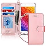 FYY Case for iPhone 8 Plus/iPhone 7 Plus,[Kickstand Feature] Luxury PU Leather Wallet Case Flip Folio Cover with [Card Slots] [Wrist Strap] for Apple iPhone 8 Plus 2017/7 Plus 2016 (5.5") Rose Gold