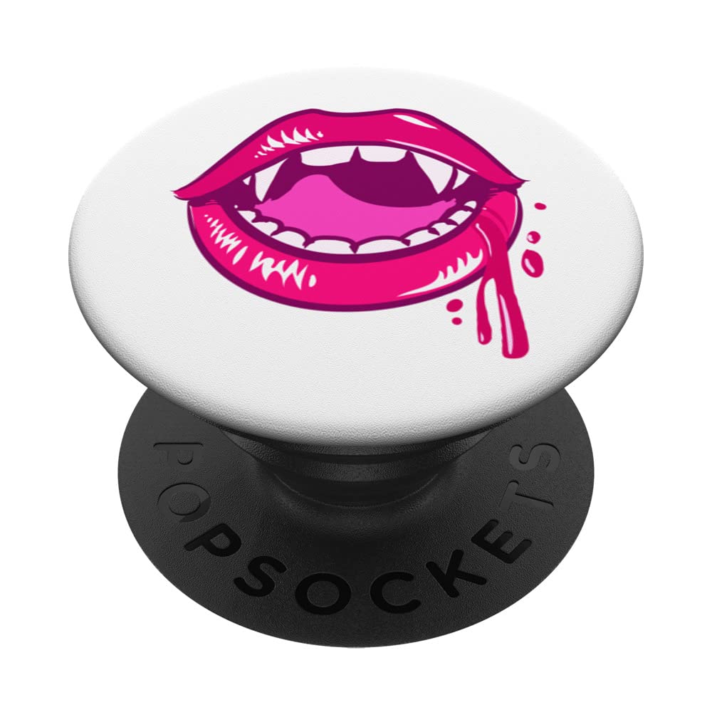 Pink Vampire Lips Halloween Pop Socket Cute Smile Halloween PopSockets Swappable PopGrip
