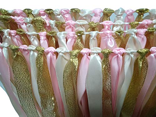 Kingsnow Fabric Garland Backdrop, Pink, White and Glitter Gold Ribbon Bunting Fabric Garland Banner for First Birthday Decoration, Cake Table Rustic Wedding, Party Decor, Nursery Room Wall Decoration