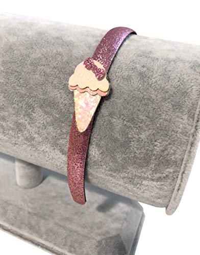 Little Toddler Girl's Glitter Headband Heart Star Butterfly Bow Sparkles Princess Ages 2-10 (Pink with pink glitter ice cream cone)