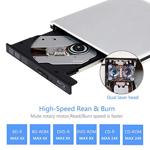 External 4K 3D Blu Ray DVD Drive, Portable USB 3.0 Blu Ray DVD Burner Player Reader Disk for Mac OS, Windows 7/8/10,Linxus, Laptop