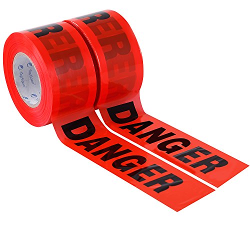 TopSoon Red DANGER Tape Caution Tape Roll 3-Inch by 1000-Feet Non-Adhesive Sharp Red Color Warning Tape