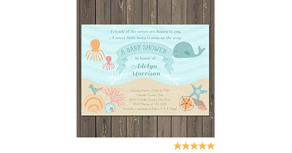 Amazon Com Ocean Baby Shower Invitation Under The Sea Baby Shower Invite Sea Baby Shower Whale Octopus Shells Beach Gender Neutral Handmade Products