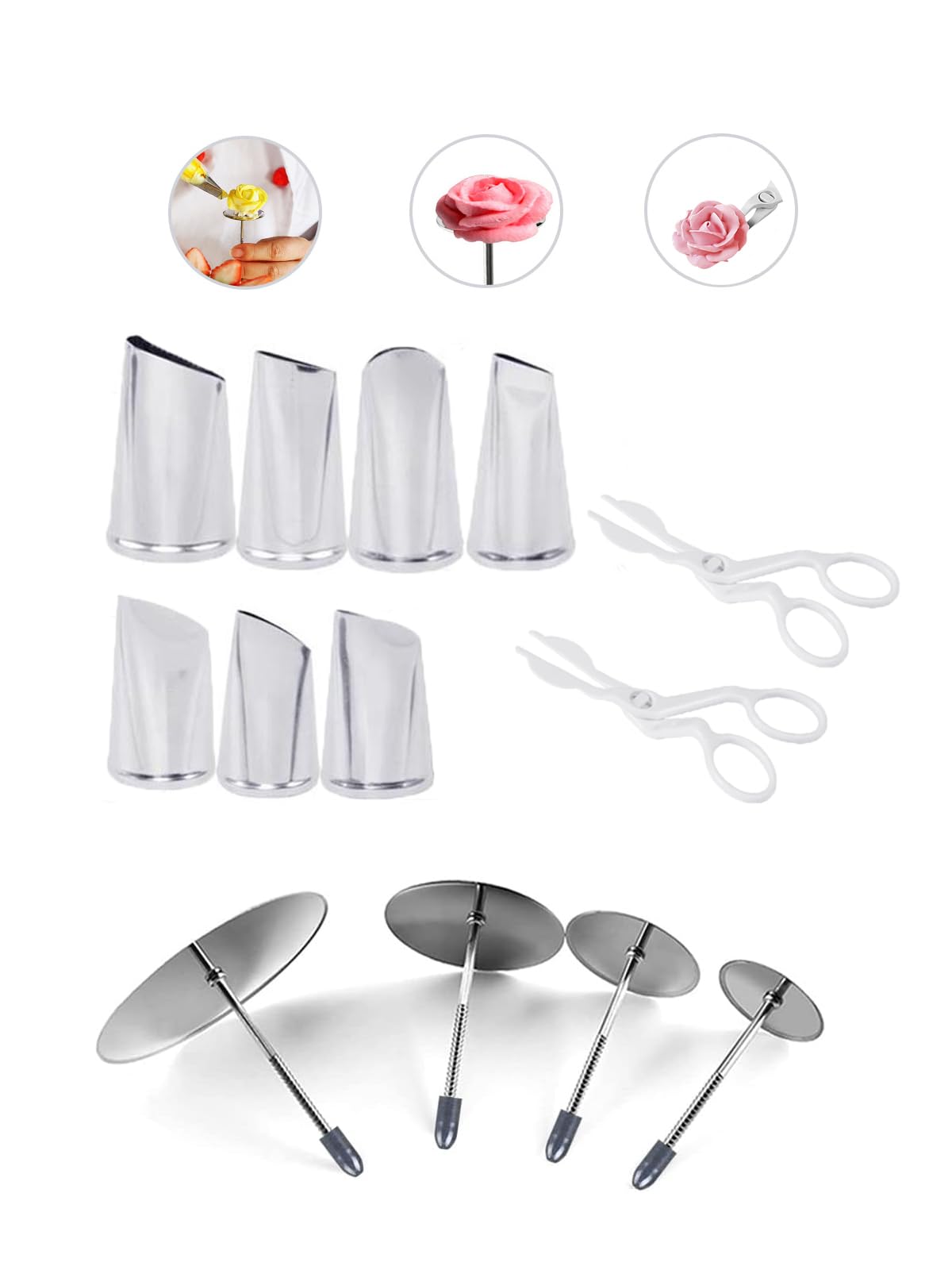 Icing Flower Making Tools with 7 Piping Nozzles, 4 Flower Nails & 2 Lifters