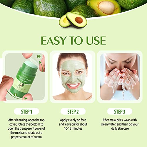 Clay Stick Mask for Blackheads Remover and Pores, Purifying Clay Stick Mask Avocado Dead Sea Mud Mask with Gua Sha Tool, Facial Mask Moisturizes, Improve Skin Dullness, Oil Control and Anti-Acne