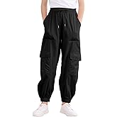 LIFAky Girls Cargo Pants Baggy Joggers Lightweight Elastic Waist Drawstring with Pockets Casual Travel Hiking Streetwear