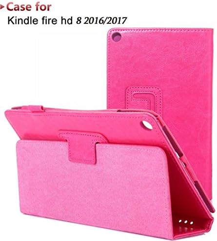 Cywulin Protectiaon Case Cover For Amazon Kindle Fire HD 8 2016/2017 , Foldable Flip Leather Stand Smart Durable Simple Case For Tablet (Hot Pink)