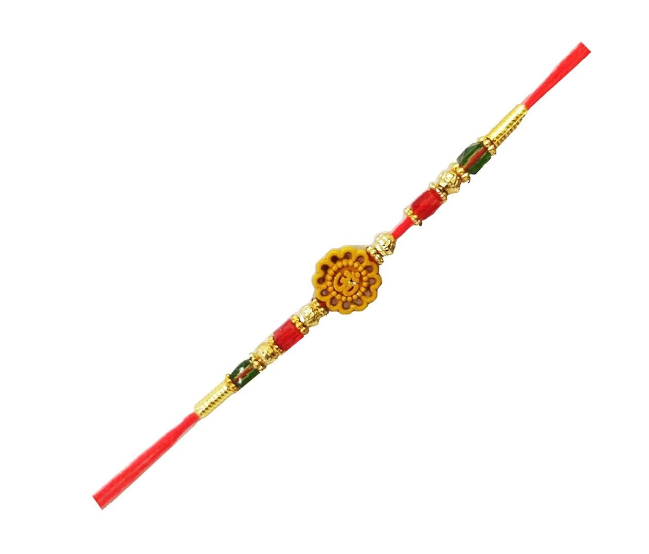 grasme ohm beads with glass stone bhaiya rakhi with mohini tilak pack