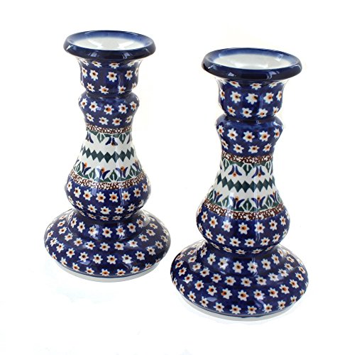 Click Here to See More Images Polish Pottery Daisy Candlestick Pair