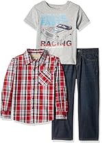Lee Little Boys' 3 Piece Button Down Shirt, Graphic Tee, Jean Set, Racing Thunder Wash, Small