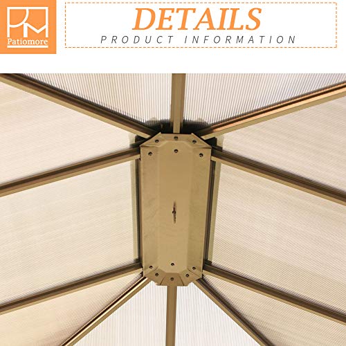 Outdoor Garden Gazebo 12 x 10 FT Patios Gazebo Beige Canopy Permanent PVC Hardtop Mosquito Netting, Front Porch