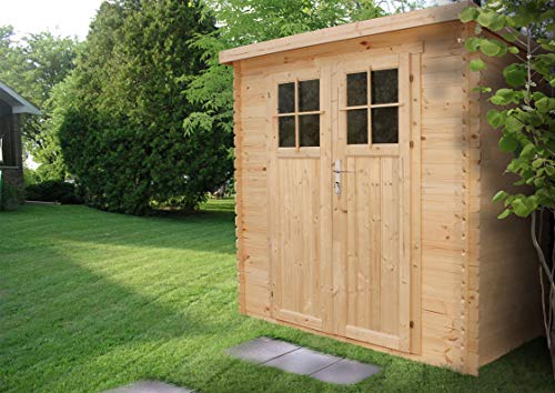 TIMBELA M311F Abri de Jardin en Bois Exterieur - Chalet en Pin/épicéa- Toit Plat - H200 x 130 x 200 cm, 2.22 m²