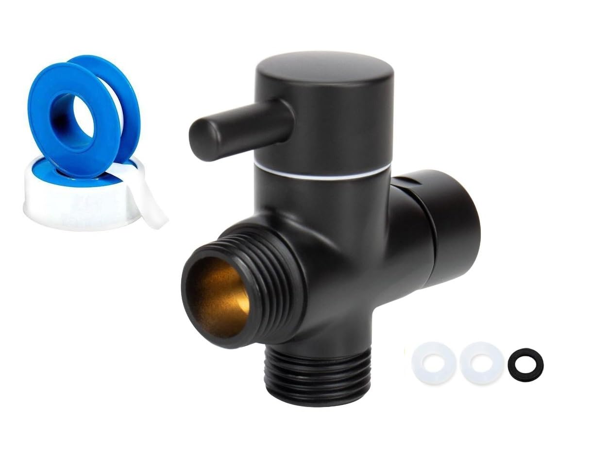 Black Solid Brass Component Adapter G1/2" to Female in to G1/2" Male Out Shower Arm All Metal Universal 3-Way Diverter Valve for Hand Shower and Fixed Shower Head (Changes Direction)