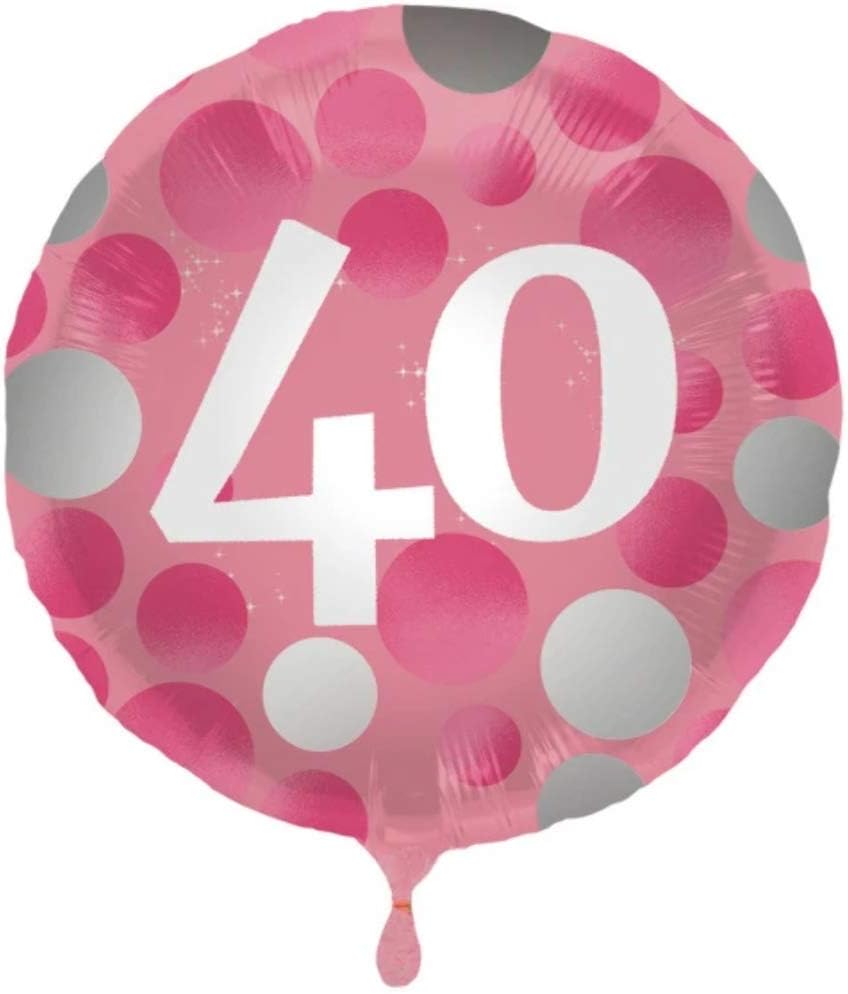 Folat 68640 Glossy Foil Balloon Pink 40 Years, Roze, Large