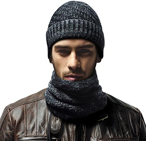 RooLee Knitted Hat and Scarf Set, Beanie Hat with Winter Shawl