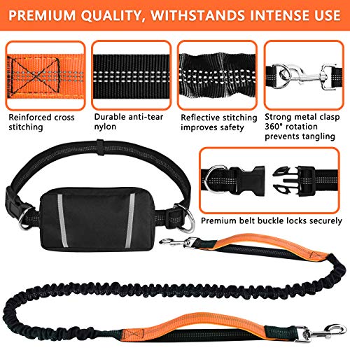 Hands Free Dog Leash Retractable Bungee Heavy Duty Dog Running Waist